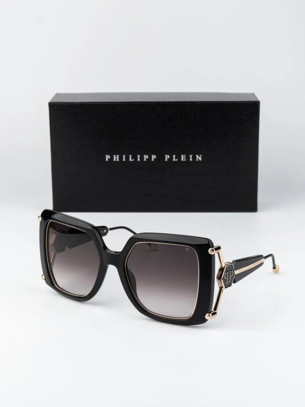 Philipp Plein Women Sunglasses Black Pink Gradient Square SPP121S 0700